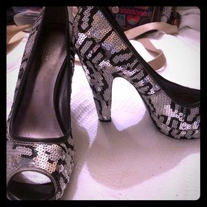 Coach sequined peep toe heels